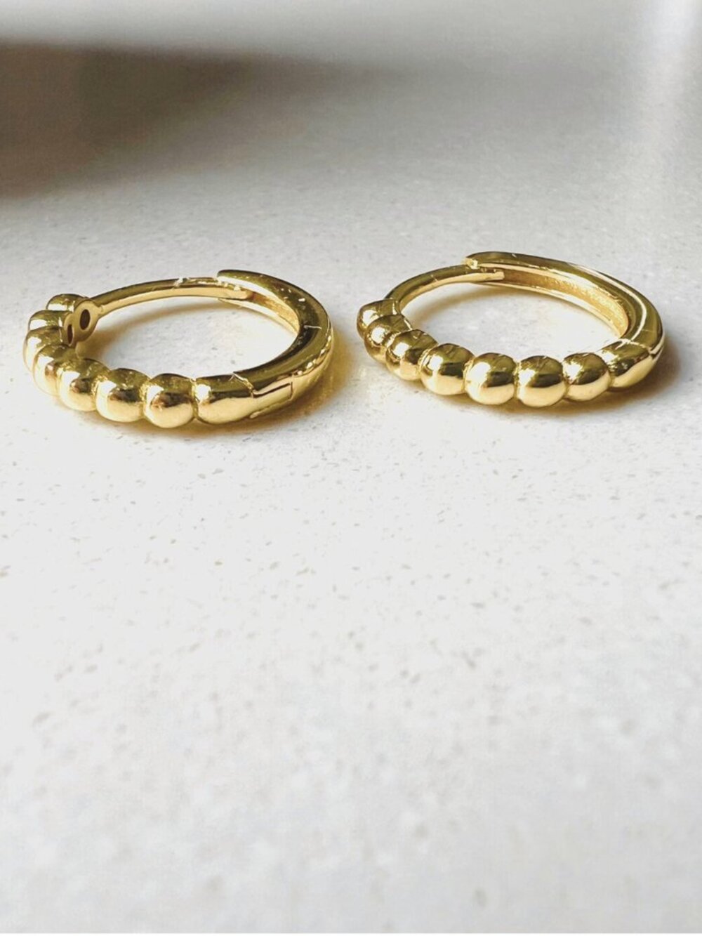925 Sterling Silver 18K Gold Beaded Huggie Hoop Earrings